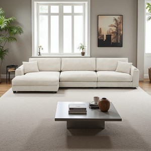 134" Corduroy L-Shaped Sectional Sofa with Chaise & USB Charging - 1 of 4