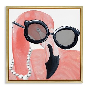 Stupell Industries Flamingo with Glam Pearls Floating Frame Canvas Art - 1 of 4