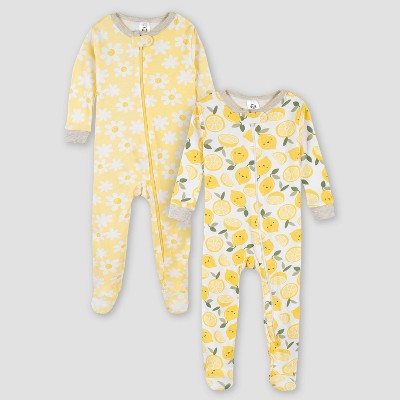 Image of Gerber Baby Girls' 2pk Main Squeeze Snug Fit Footed Pajama - White 3M