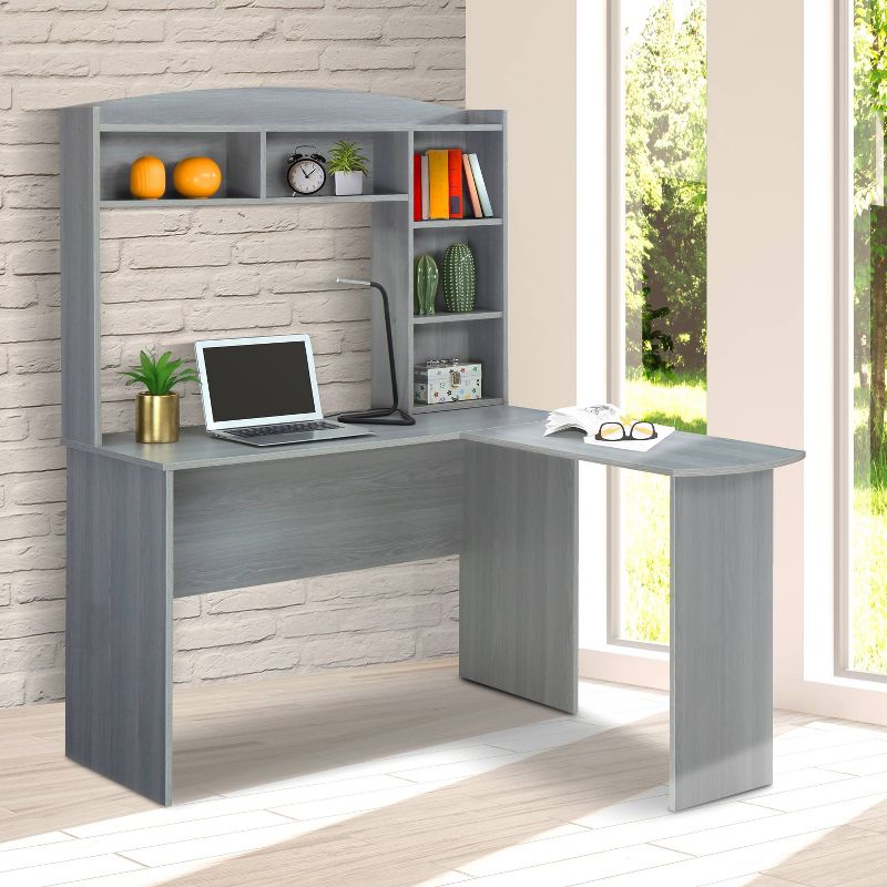 Modern L Shaped Desk with Hutch Gray - Techni Mobili, 3 of 9