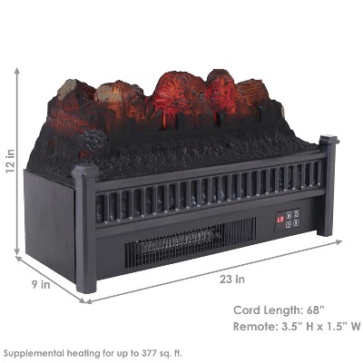 23'' Black Electric Log Fireplace Insert Heater with Remote