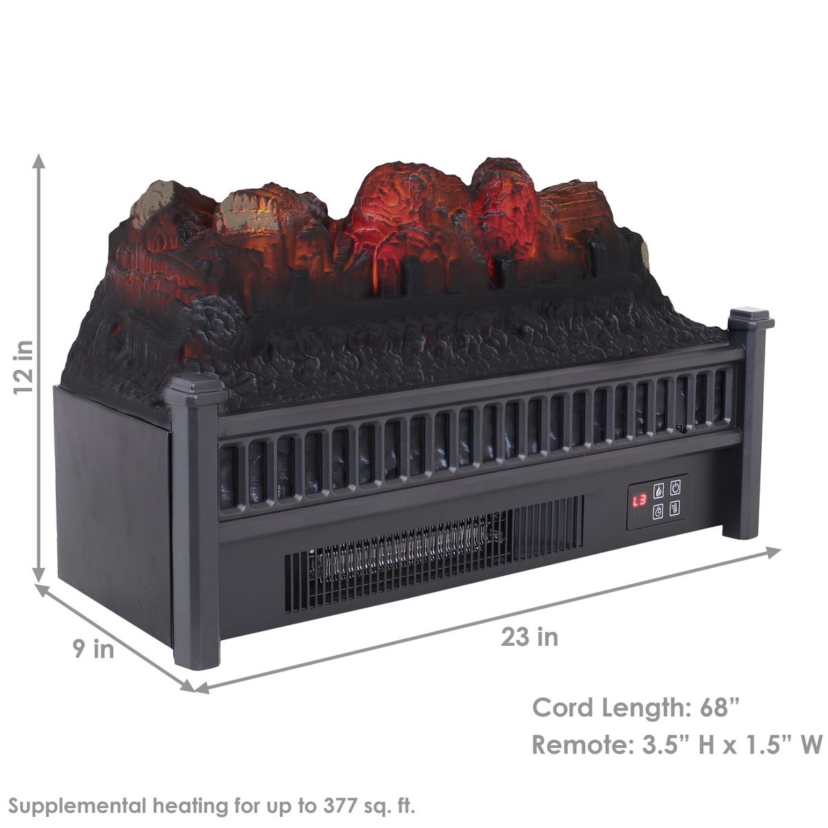 Sunnydaze Heated Log Electric Fireplace Insert - 23" W x 9" D x 12" H - thumbnail 5