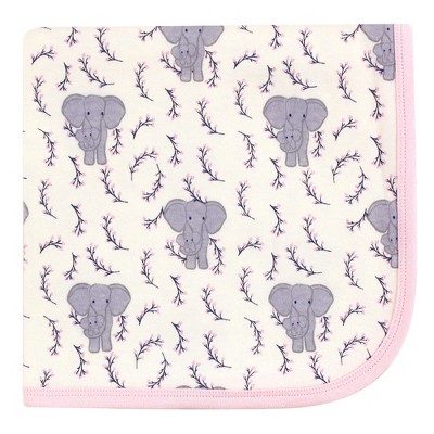 Touched by Nature Baby Girl Organic Cotton Swaddle, Receiving and Multi-purpose Blanket, Pink Elephant, One Size