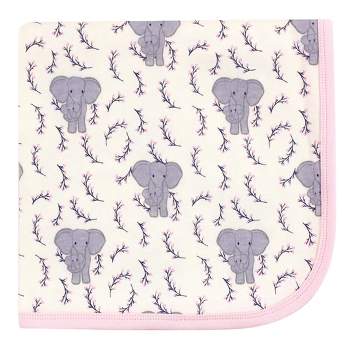 Touched by Nature Baby Girl Organic Cotton Swaddle, Receiving and Multi-purpose Blanket, Pink Elephant, One Size