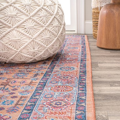 Bohemian Terracotta & Navy Persian-Inspired Washable Rug 3' x 5'