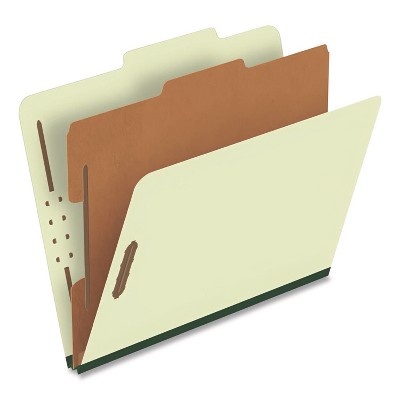 Pendaflex Reinforced Pressboard Classification Folders, 1.75" Expansion, 1 Divider, 4 Fasteners, Letter Size, Green Exterior, 10/Box