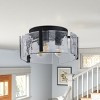 Dewdrop Farmhouse Flush Mount Ceiling Light, 3-Light Black Ceiling Fixture with Wavy Clear Glass Shade for Dining Room Entryway - 2 of 4