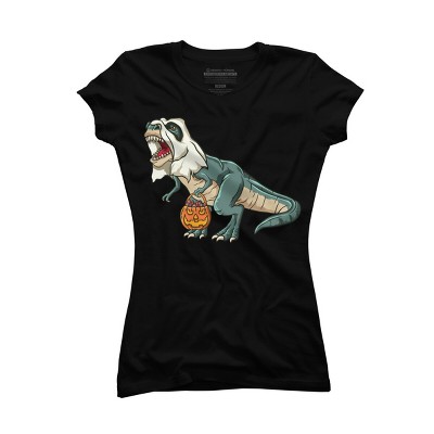 Junior's Design By Humans Trex Ghost Costume Design Funny Halloween Dinosaur By Threadlets T-Shirt