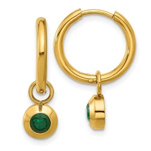 Chisel Stainless Steel Polished Yellow IP-plated with Removeable Green CZ Dangle Hinged Hoop Earrings - 1 of 4
