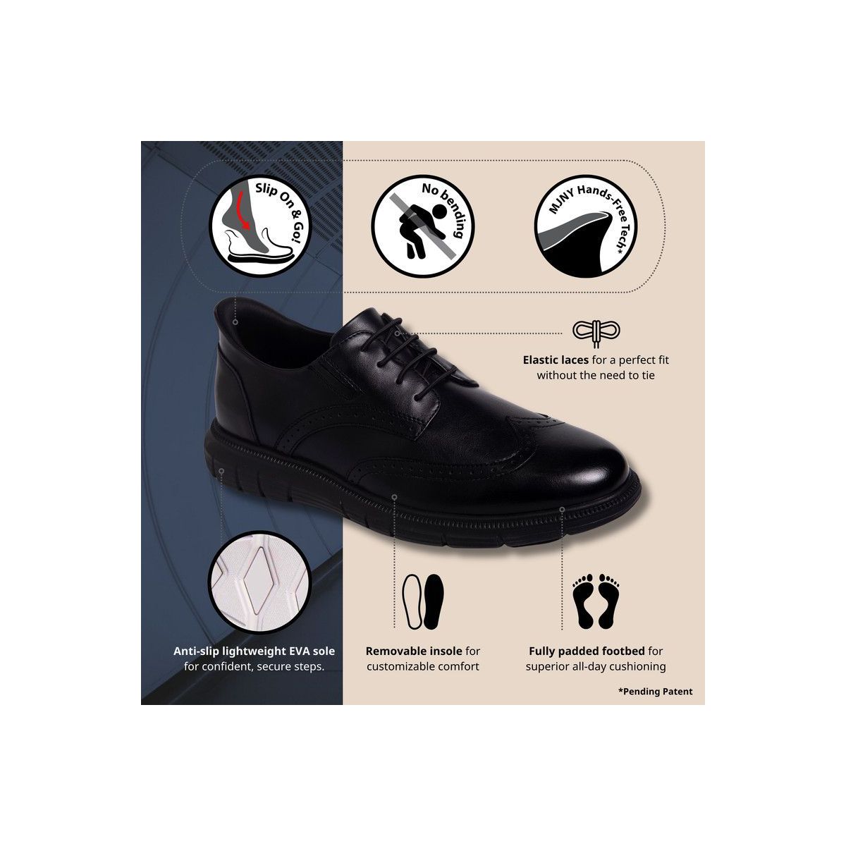 Marc Joseph New York | Mens Hands Free Slip On Technology Lightweight Hill Street Wingtip Oxford - thumbnail 8