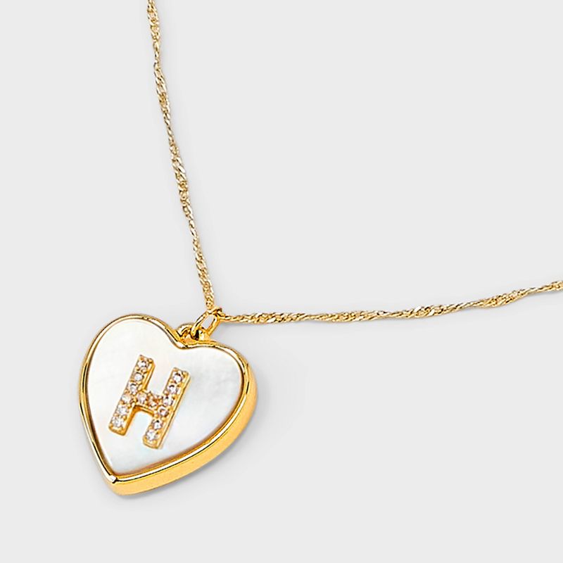 14K Gold Dipped Mother of Pearl Heart Initial Pendant Necklace - A New Day™ Gold, 5 of 6