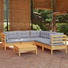 vidaXL Solid Pinewood Patio Lounge Set 6 Piece with Cushions - Brown and Gray - 2 of 4