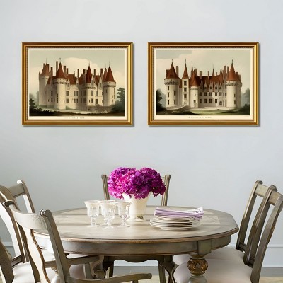 FONTOI Vintage Castle Framed Wall Art 2 Piece Wall Decor Living Room, Sofa Background Wall Hanging, Canvas Prints, Multicolored 18"* 24"*1.2"