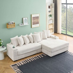 Resenkos 111.4" Reversible Chaise Sectional, Corduroy Fabric with Armrest Storage and Cup Holders, - 1 of 4