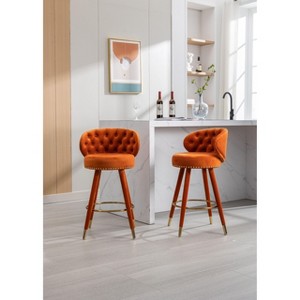 Sapphtopaz Swivel Bar Stools Set of 2, Upholstered Counter Height Bar Stools with Button Tufting and Wood Legs, High Chairs for Kitchen Island - 1 of 4