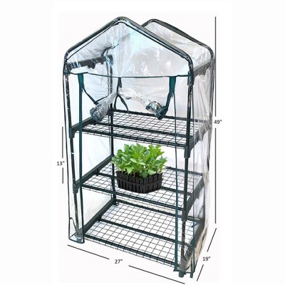 Clear PVC 3-Shelf Mini Greenhouse with Steel Frame