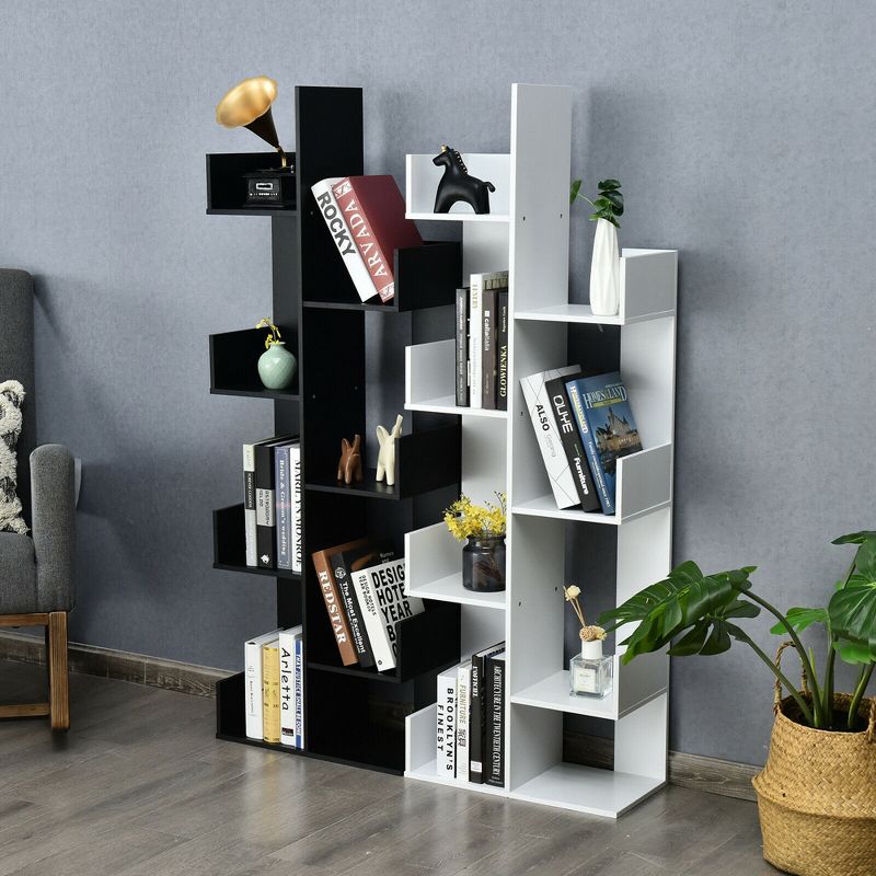 Costway 8-Tier Bookshelf Bookcase w/8 Open Compartments Space-Saving Storage Rack White/Black, 5 of 11