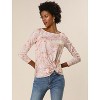 INSPIRE CHIC Women's Floral Print Front Knot Asymmetrical Hem Boat Neckline Casual Long Sleeve Top Shirts - 4 of 4
