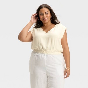Women's Modern Gauze V-Neck Blouse - A New Day™ - 1 of 3