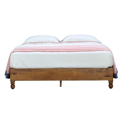 Rustic Pine Teak Finish King Bed Frame with Headboard and Drawers