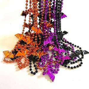 60 Pcs Halloween Bat Bead Necklaces - Orange Black Purple Party Favors for Pirate Day & Parades - 1 of 4