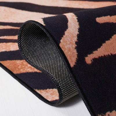 Black and Light Orange Faux Fur 6' x 9' Washable Rug