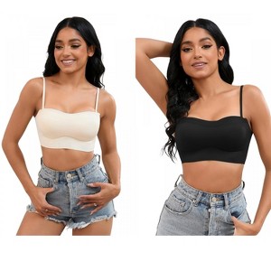 INSPIRE CHIC 2 Pcs Women's Push Up U Back Adjustable Straps Full Cup Wirefree Tube Convertible Bras - 1 of 4