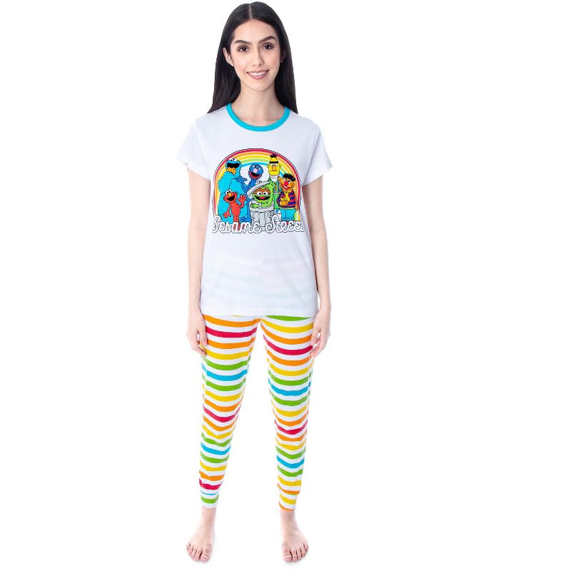 Sesame Street Vintage Character Rainbow Mommy and Me Matching Pajama Set Outfit, 1 of 5
