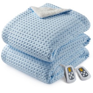 Heated Electric Throw Blanket, Waffle Electric Blanket with 6 Heat Settings & 4-Hour Auto-Off, Machine Washable, White - 1 of 4