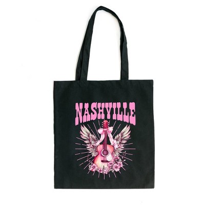 City Creek Prints Coquette Nashville Guitar Canvas Tote Bag - 15x16 - Black