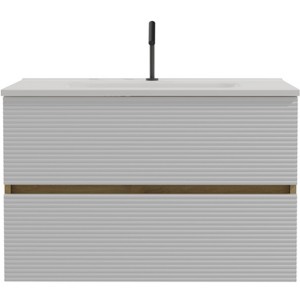 COWLOWN Black 29.9-in Contemporary Wall-Mounted Bathroom Vanity with Snow White & Natural Oak Finish, Silent Soft-Close Drawers - 1 of 4