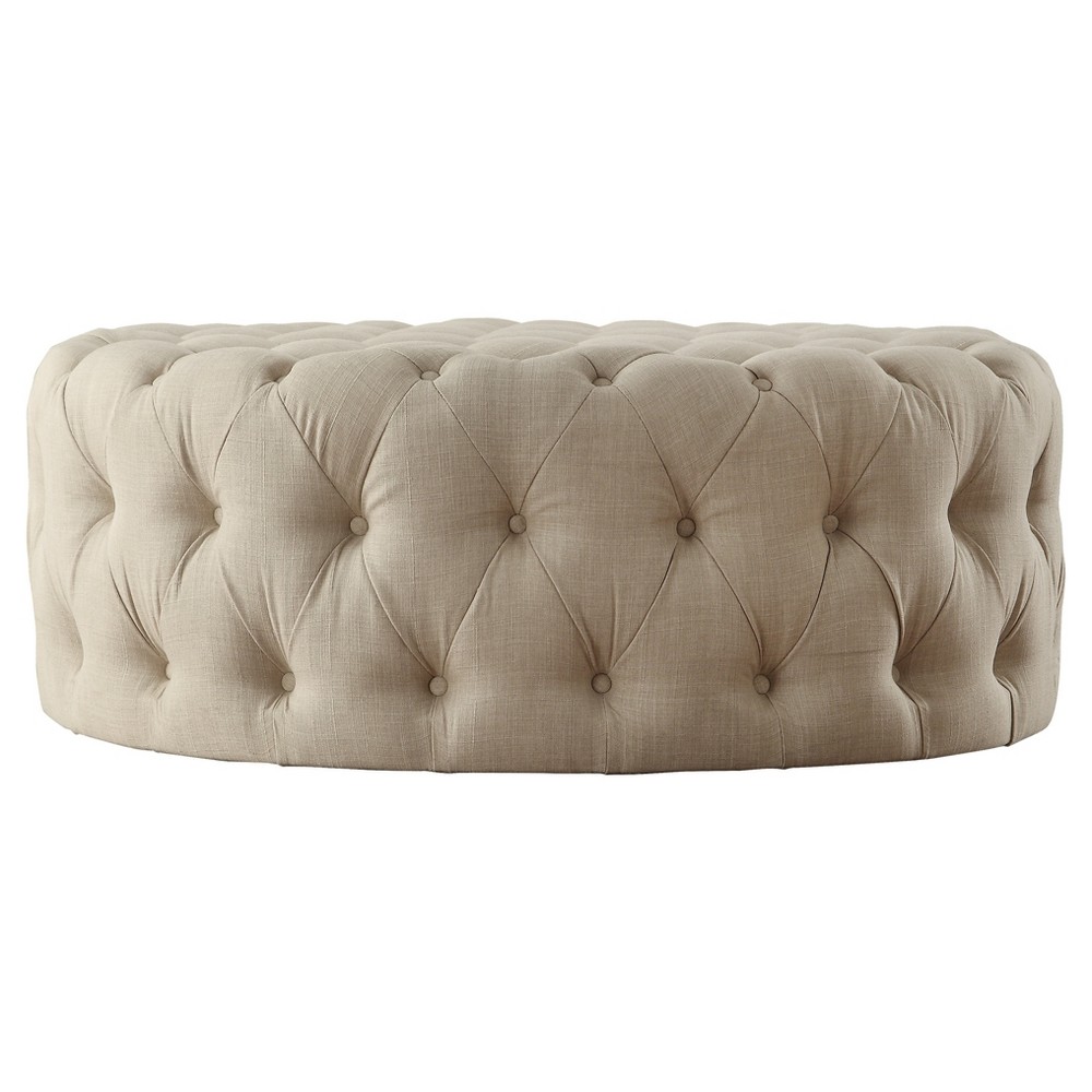Photos - Pouffe / Bench Beekman Place Button Tufted Round Coffee Ottoman Oatmeal - Inspire Q