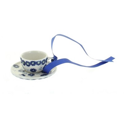 Blue Rose Polish Pottery Festive Fir Cup & Saucer Ornament