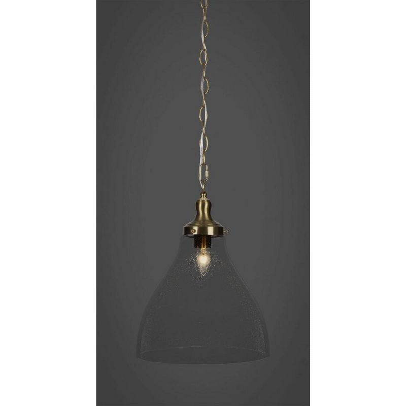 Toltec Lighting Juno 1 - Light Pendant in  New Aged Brass with 11.75" Clear Bubble Shade, 1 of 2