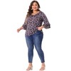 Agnes Orinda Women's Plus Size Floral Print V Neck Tiered Ruffle 3/4 Sleeve Casual Blouse - 3 of 4