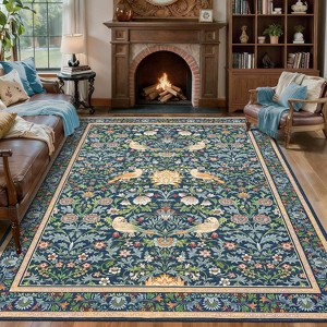 Floral Area Rug – Washable, Non-Slip, Soft, Low Pile for Living Room, Dining Room, Bedroom, Office - 1 of 4