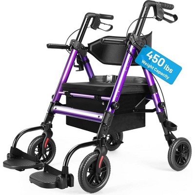 JUJABU Heavy-Duty 2-in-1 Rollator Walker & Transport Chair for Seniors, Foldable, with Seat, All-Terrain Wheels and Hand Brakes