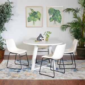Roundhill Furniture Varna Round Dining Set, Trestle Dining Table with 4 Stylish Chairs, 5-Piece - 1 of 4