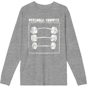 Gym Culture Personal Growth Crew Neck Long Sleeve Heather Gray Adult Tee - 1 of 2