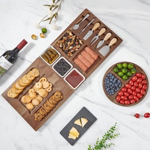 19pcs Acacia Cheese Board Set, Magnetic Wood Cheese Platter with Marble Cutting Board, Serving Tray for Christmas Housewarming Thanksgiving Halloween - 1 of 4
