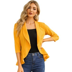 Women's 3/4 Sleeve Cropped Blazer Lightweight Open Front Cardigan Jacket for Business Causal - 1 of 4