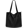 BEAFUP Corduroy Tote Bag: Spacious Vegan Leather Shoulder Bag with Zipper and Pockets for College, Work, and Travel - 2 of 4