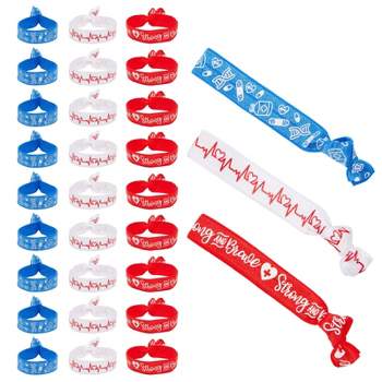 Zodaca 30 Pack No Crease Knotted Hair Elastics Ponytail Holder, Nurse Appreciation Gifts Bracelets (Red, White, Blue)