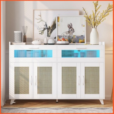Sideboard Buffet Cabinet With Power Outlet & LED Light