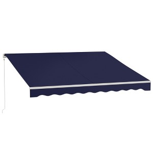 Outsunny 12' x 10' Electric Retractable Awning, Sun Shade Shelter with Remote Controller and Crank Handle for Deck, Balcony, Yard, Dark Blue - 1 of 4