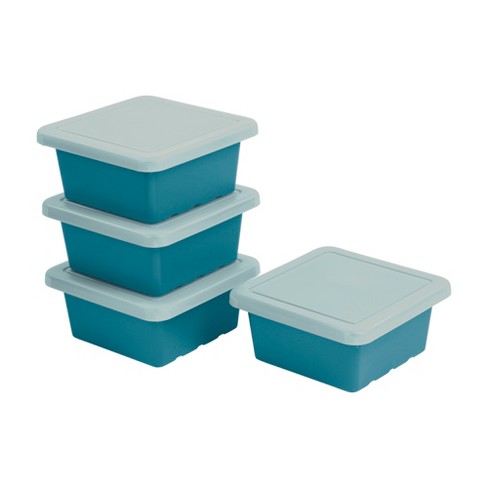 Ecr4kids Square Bin With Lid, Storage Containers, Turquoise, 4