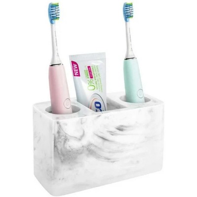 LunaLulinlk Electric Toothbrush Holder, 3 Slots Large Marble Toothbrush Toothpaste Stand, Resin Storage Ink White