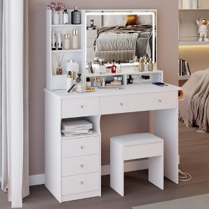 CAVINAS 41" Makeup Vanity Desk with Lights with Power Port Vanity Desk with Lights Touch Led Mirror Vanity with Lights for Bedroom - 1 of 4