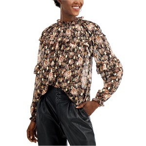 I.N.C International Concepts Womens Floral Ruffled Blouse, Metallic, Large - 1 of 1