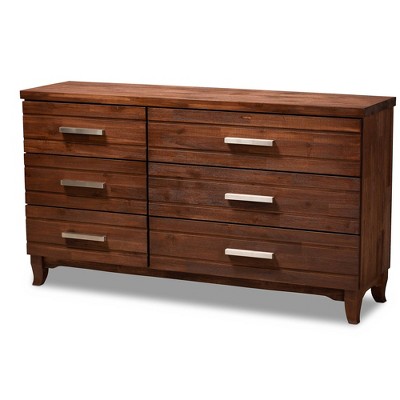 Ella Warm Wood 6 Drawer Dresser Brown - Baxton Studio